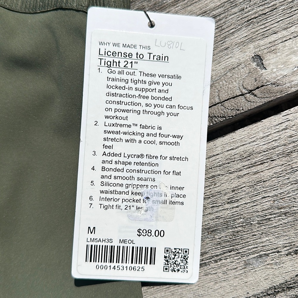 Lululemon License to Train Tight 21" Mens medium Olive NWT - Picture 3 of 5